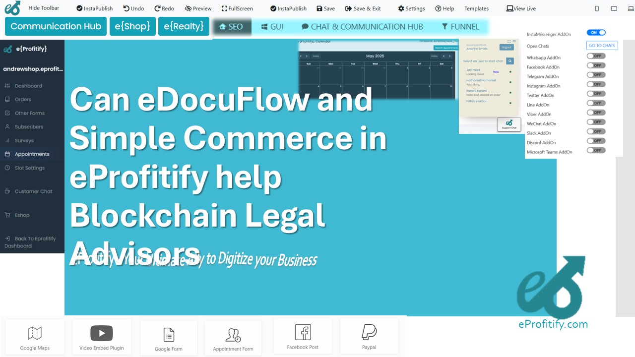Can eDocuFlow and Simple Commerce in eProfitify help Blockchain Legal Advisors